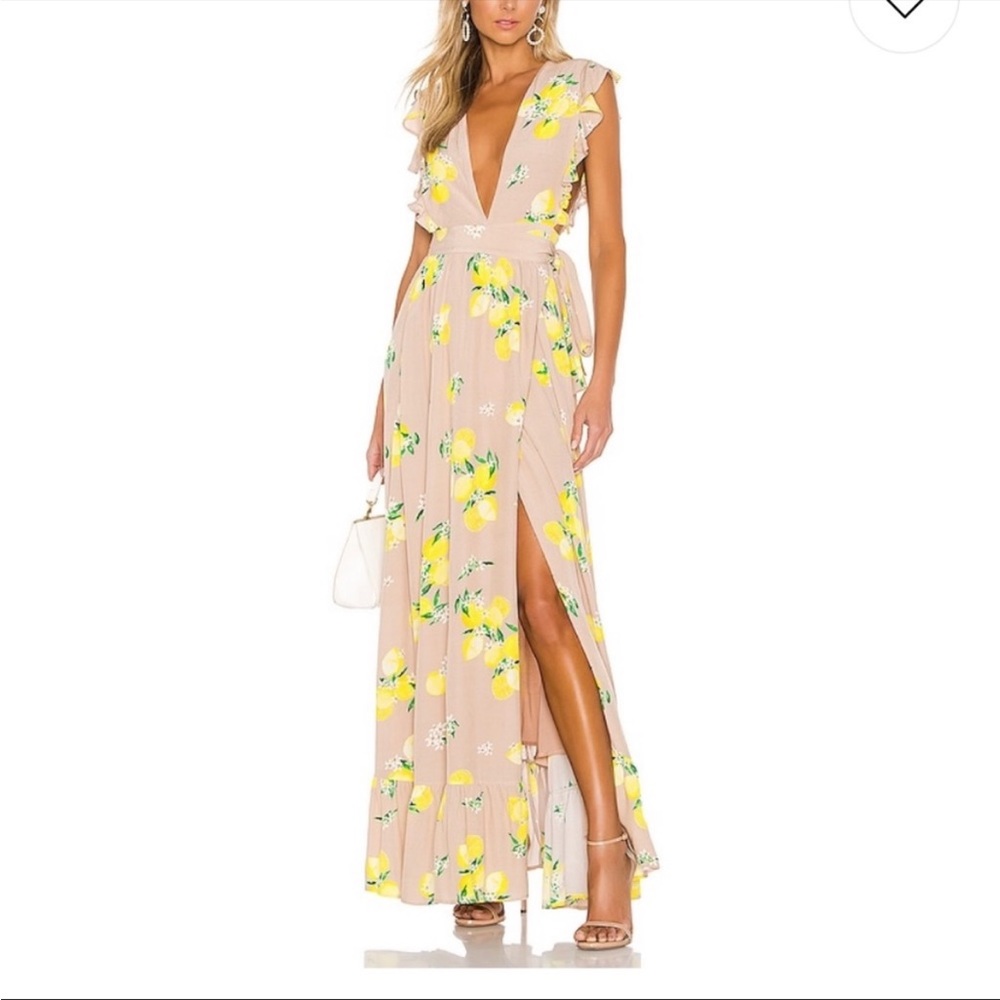 Revolve Majorelle tan lemon dress
